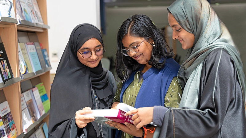 Happy student studying